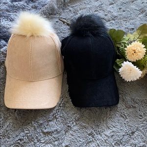 2 corduroy Pom Pom Caps